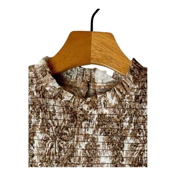 Bec + Bridge Brown And Ivory Cotton Smocked Toile Print Gloria Mini Dress Size 2 - Picture 6 of 14